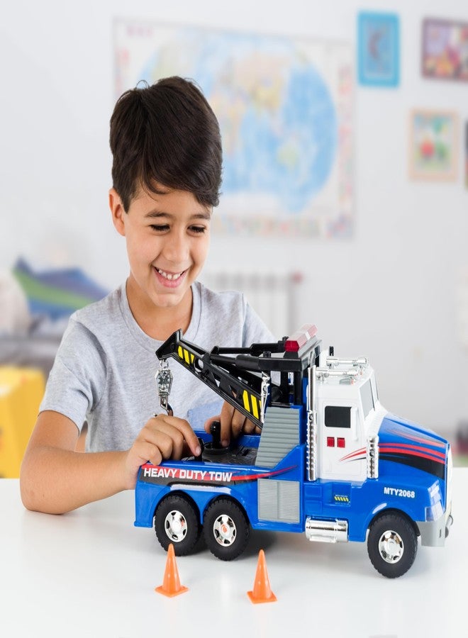 Mighty Fleet Mighty Motorized Tow Truck Toy - 15" Vehicle with Lights, Sounds, Working Winch & Traffic Cones - Batteries Included - Ages 3+ - Image 3